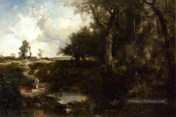 Traverser le ruisseau près de Plainfield New Jersey paysage Thomas Moran Peinture à l'huile